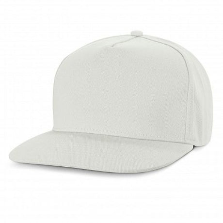 Set of 6 white Chrysler Flat Peak Caps, crafted from brushed cotton with adjustable snapback and trendy flat peak design.