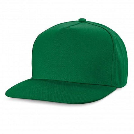 Set of 6 dark green Chrysler Flat Peak Caps with flat peak design, embroidered eyelets, and adjustable snapback for comfort.