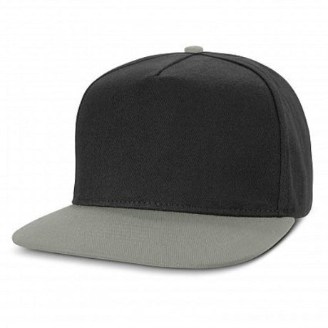 Set of 6 Crusade Contrast Flat Peak Caps in black and light grey, featuring a stylish flat peak and adjustable fit.