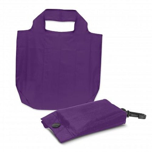 Eco-friendly purple foldable shopping bags set of 20, made from durable polyester, compact design with handy clip for easy storage.
