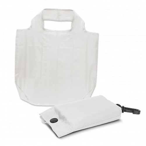 Set of 20 white foldable reusable shopping bags, crafted from durable 190T polyester, compact for easy storage and eco-friendly use.