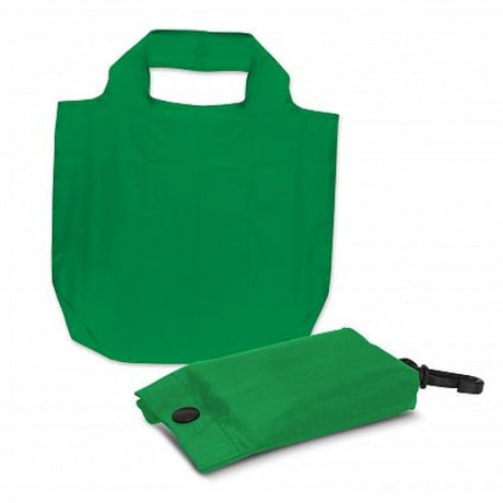 Set of 20 green foldable shopping bags made from durable 190T polyester, ideal for eco-friendly grocery trips.
