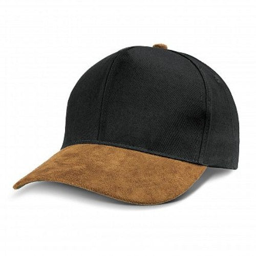 Set of 6 black Outback suede peak caps with luxurious design, adjustable fit, and integrated sweatband for comfort.