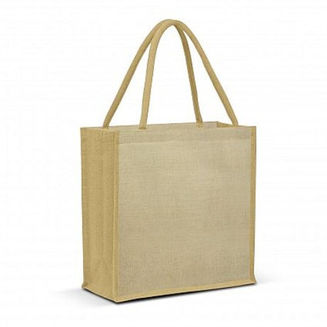 Eco-friendly Monza Juco tote bags set of 6 in natural color, featuring padded handles and spacious design for versatile use.
