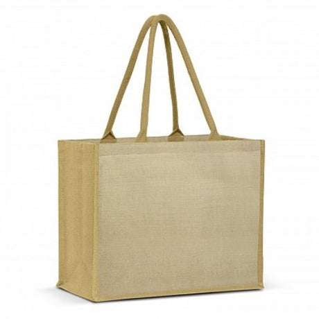 Set of 3 natural jute and cotton tote bags with padded handles, spacious gusset, perfect for eco-friendly shopping.