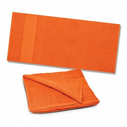 Vibrant orange Dune Beach Towel, crafted from soft 420gsm cotton, 700mm x 1400mm, perfect for beach or poolside lounging.