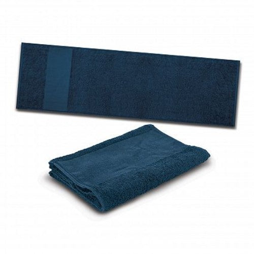 Set of 6 navy sports towels made from plush 420gsm cotton, ultra-absorbent and perfect for workouts and outdoor activities.