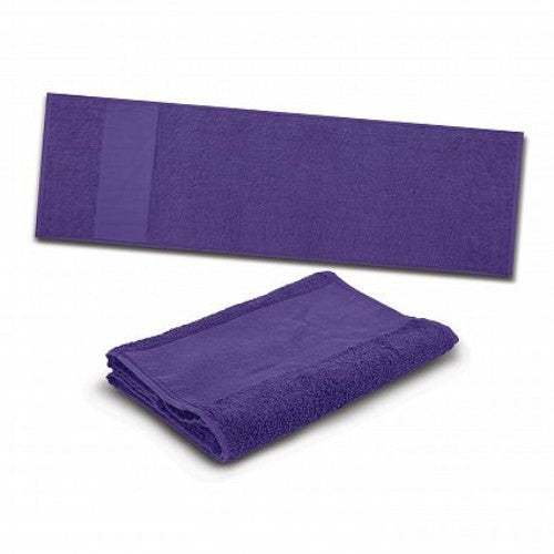 Set of 6 purple sports towels made from absorbent 420gsm cotton, perfect for gym, yoga, and outdoor activities.