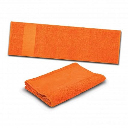 Set of 6 vibrant orange sports towels made from soft, absorbent 420gsm cotton, perfect for workouts and travel.