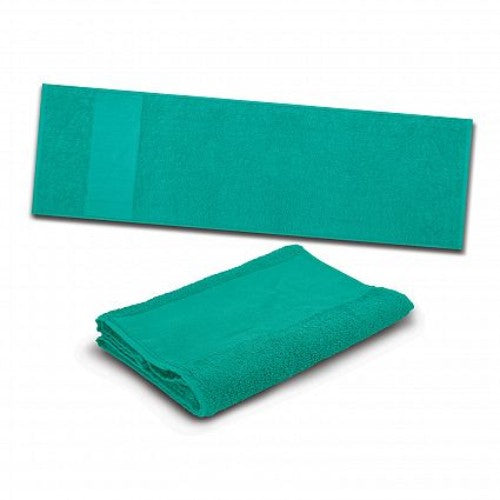 Set of 6 teal sports towels made from soft, absorbent 420gsm cotton terry, perfect for workouts and outdoor activities.