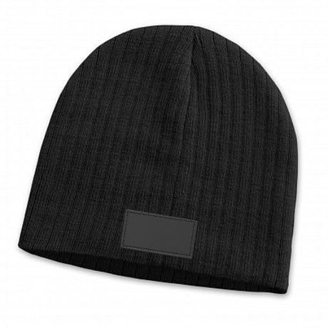 Set of 6 Nebraska black cable knit beanies, crafted from soft acrylic yarn with stylish patches for warmth and comfort.