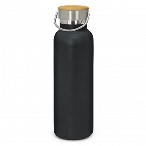 Sleek black 650ml vacuum bottle with a powder-coated finish, keeping drinks cold for 24 hours or hot for 12.