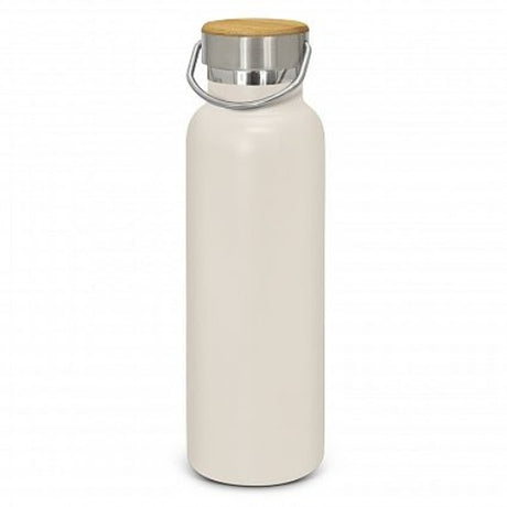 Nomad Deco Vacuum Bottle in white, 650ml, double wall insulated, stylish bamboo lid, keeps drinks cold for 24 hrs.