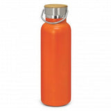 Vibrant orange Nomad Deco Vacuum Bottle, 650ml, double wall insulated, with bamboo lid and stainless steel handle.