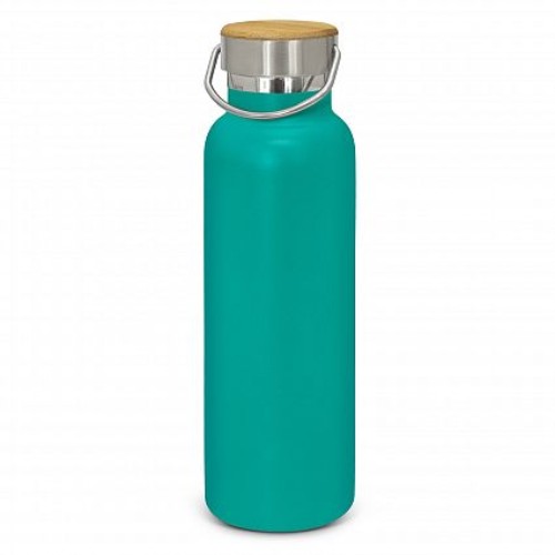 Teal Nomad Deco Vacuum Bottle, 650ml, insulated, scratch-resistant, with bamboo accents and stainless steel handle.