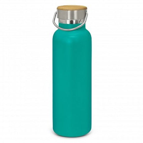 Teal Nomad Deco Vacuum Bottle, 650ml, insulated, scratch-resistant, with bamboo accents and stainless steel handle.