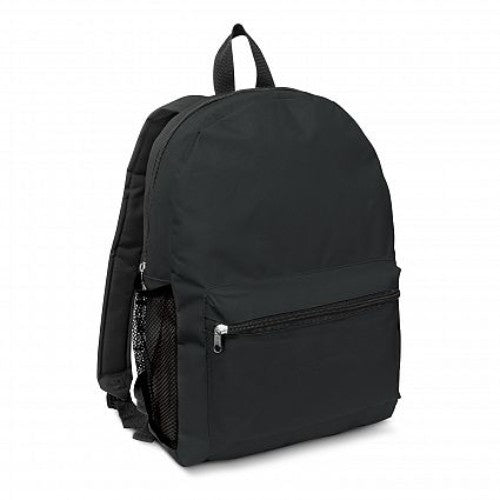 Set of 3 sleek black Scholar Backpacks, made of durable polyester with padded straps and zippered pockets for secure storage.