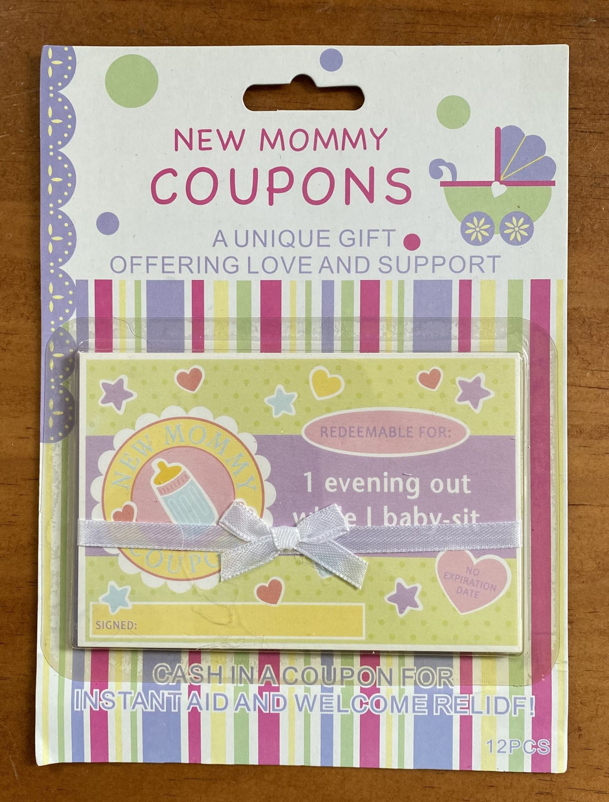 "Colorful coupon booklet offering practical support and relaxation for new mothers celebrating baby showers."