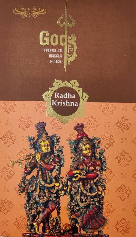 Box of 12 Divine Soul Radha Krishna Incense Sticks designed for spiritual relaxation and meditation with a soothing fragrance.