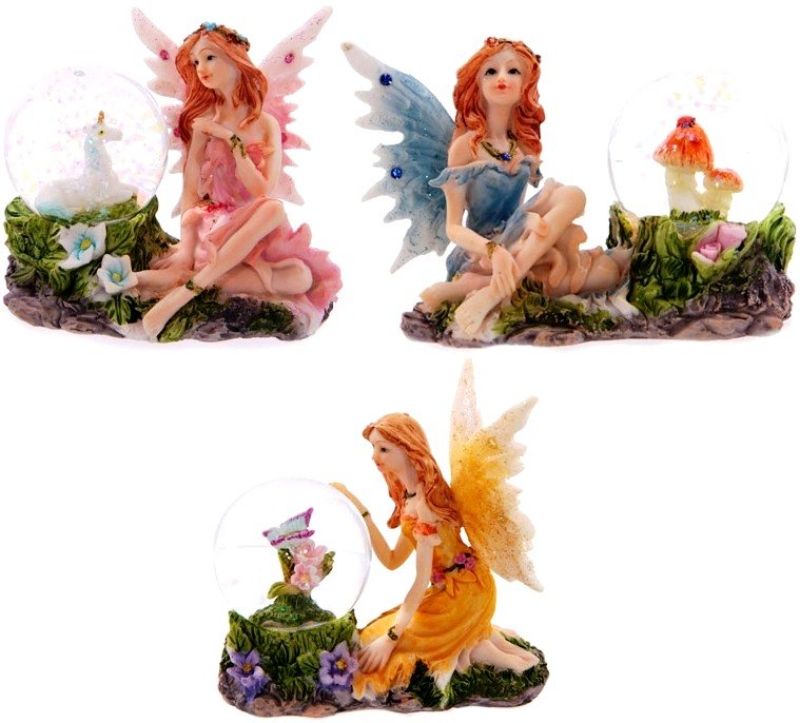 Ornament - Flower Fairy Sitting with Glitter Globe (Set of 3 Assorted)