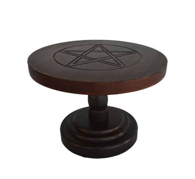 Handcrafted 30cm mango wood pentagram table stand, symbolizes protection and spiritual connection, ideal for decor or rituals.