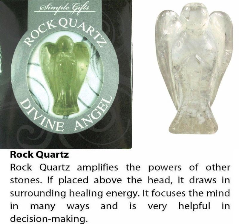 Set of 6 carved Clear Quartz angels, each 5 cm tall, enhancing meditation and spiritual connection with unique patterns.