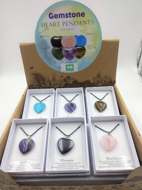 Assorted gemstone heart pendants set of 12, perfect for DIY jewelry with unique colors and designs for any occasion.