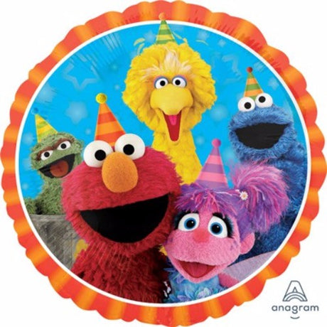 Colorful 45cm foil balloon featuring Sesame Street characters, perfect for parties and celebrations.