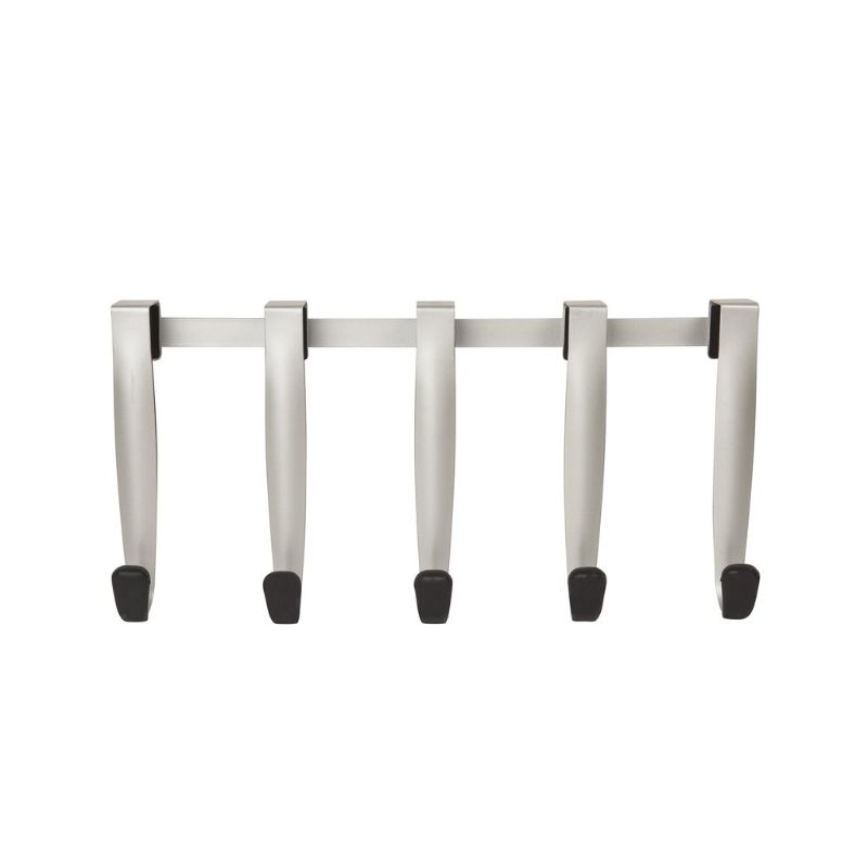 Sleek Schnook Otd 5 Hook in black and nickel, ideal for stylishly organizing clothes over the door.