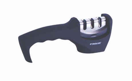 Pyrolux 3 Step Pull Thru Knife Sharpener with tungsten, diamond, and ceramic stages for effortless razor-sharp blades.