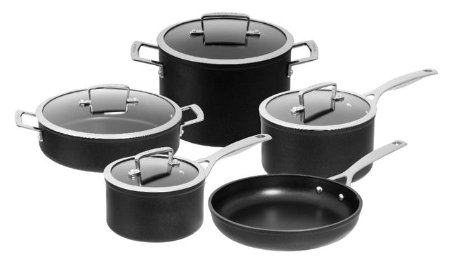 Five-piece Pyrolux Ignite Cookware Set with non-stick coating, compatible with all cooktops, including induction, perfect for versatile cooking.