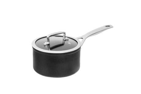 16cm Pyrolux Ignite saucepan with non-stick coating, induction compatibility, and cool touch handles for safe, even cooking.