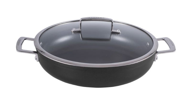 30cm Pyrolux Ignite Chef Pan features heavy-duty aluminum, non-stick coating, cool handles, and induction compatibility for versatile cooking.