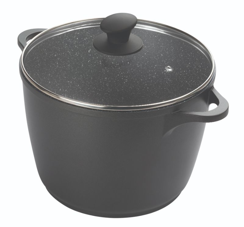 Durable 24cm Pyrolux Pyrostone stockpot with PFOA-free non-stick coating and tempered glass lid for versatile cooking.