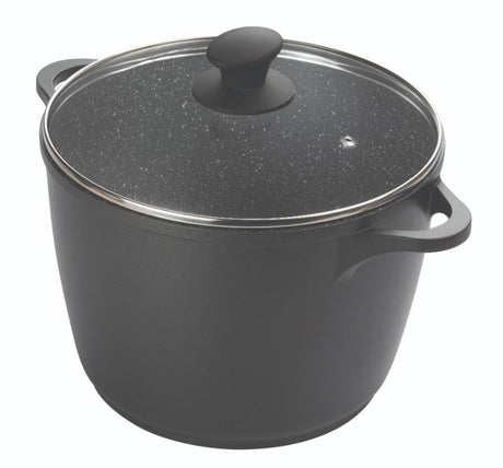 Durable 24cm Pyrolux Pyrostone stockpot with PFOA-free non-stick coating and tempered glass lid for versatile cooking.