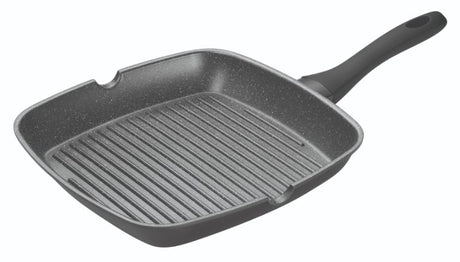 28cm Pyrolux Pyrostone Square Grill Pan with ribbed surface, non-stick coating, and ergonomic handle for indoor grilling.