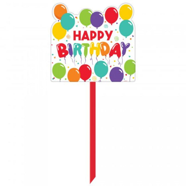 Vibrant Birthday Celebration Yard Sign with 35cm x 38cm design on a 63cm stick, ideal for outdoor party decoration.