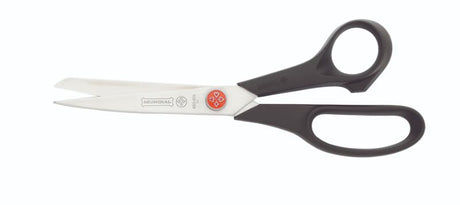 Mundial 19cm sewing scissors with stainless steel blade and matte black handle, ideal for precise fabric cutting.