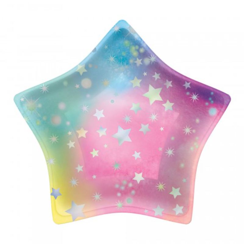 "Luminous Birthday Iridescent 8"" / 20cm Star Shaped Paper Plates (Pack of 8)