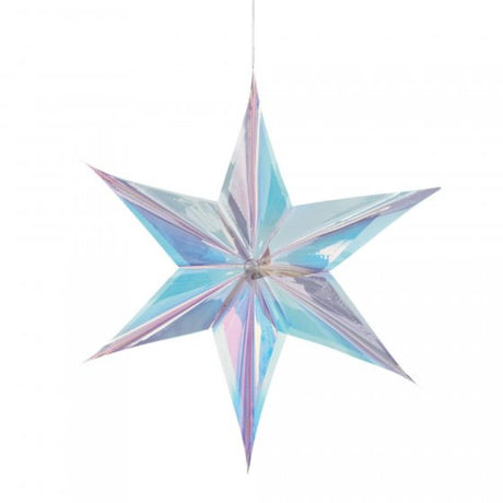 Iridescent 60cm foil star hanging decorations create a dazzling atmosphere for birthdays and celebrations.