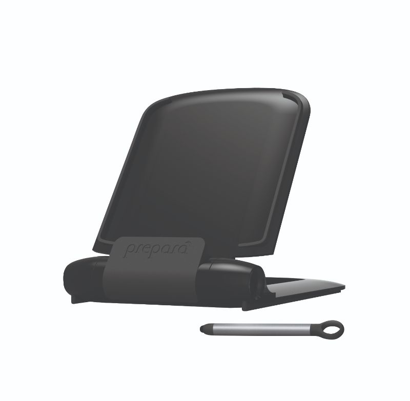 Prepara Iprep Display Tablet Stand in black, featuring adjustable angles, stylus holder, and eco-friendly design for all tablets.