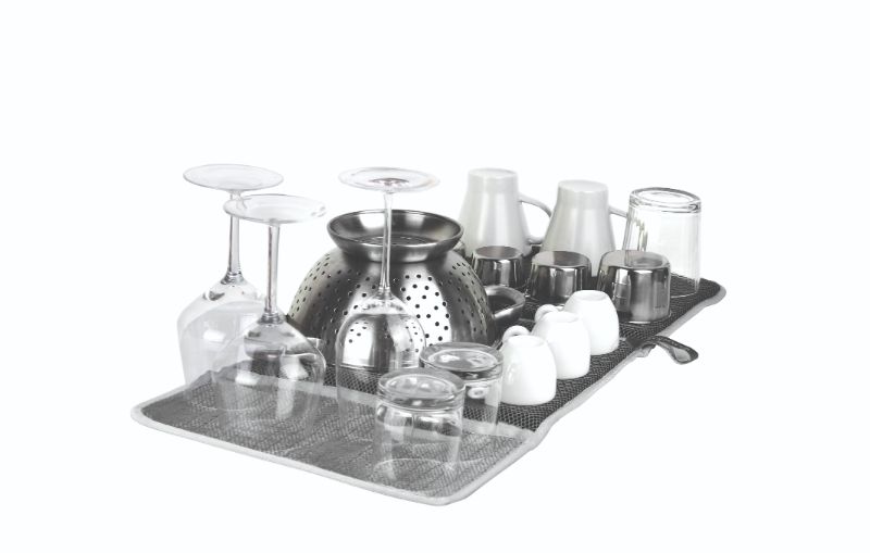 Sleek grey glass drying rack with honeycomb structure for quick drying and antibacterial treatment for stylish storage.