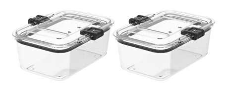 Set of 2 interlocking BPA-free containers with steaming vents and pouring lip, perfect for meal prep and efficient storage.