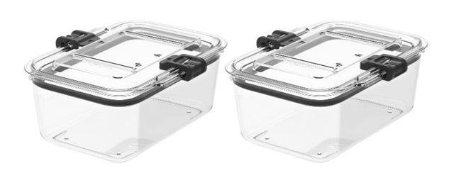 Set of 2 interlocking BPA-free containers with steaming vents and pouring lip, perfect for meal prep and efficient storage.