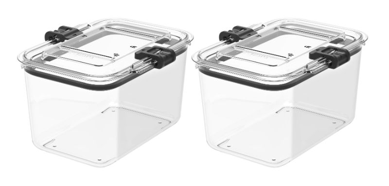 Two interlocking food storage containers with steaming vents, pouring lip, and double decker microwaving, 7.8 cups each.