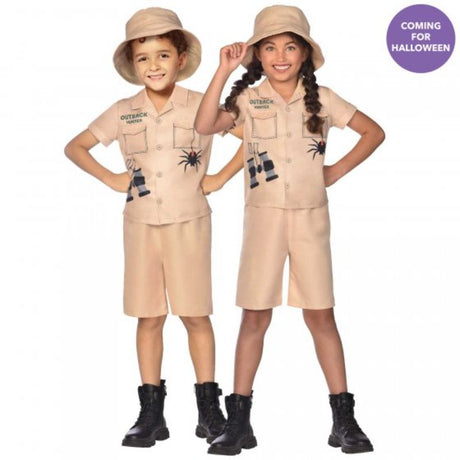 Outback Hunter costume for kids 4-6 years, featuring top, shorts, and hat for adventurous dress-up play.