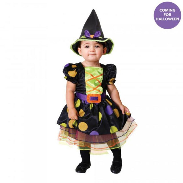 Adorable Halloween costume for girls 3-6 months featuring cauldron designs and a matching hat for cozy, magical style.