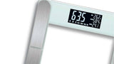 Sleek smart scale with body analysis, measuring weight, BMI, and more, designed for accurate health tracking up to 182kg.