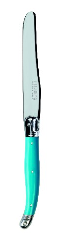 Set of 3 blue Verdier table knives with stainless steel blades and elegant handles, crafted in Laguiole, France.