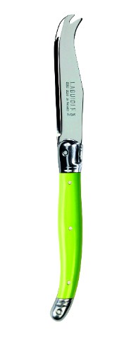 Set of 3 Verdier Fromagette cheese knives with colorful resin handles and stainless steel blades, featuring the iconic Laguiole Bee.